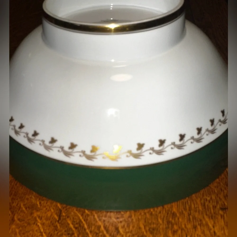 Vintage Spode Bone China England Large Green & White Bowl Pink Rose Strawberries